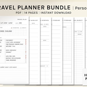 Paquete de planificador de viajes, Inserciones personales imprimibles, Plantilla de itinerario de viaje, Diario de vacaciones, Hoja organizadora de vacaciones, Descarga digital