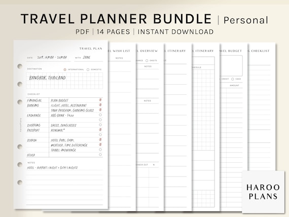 Travel Planner Bundle | Personal Printable Inserts | Trip Itinerary Template | Vacation Journal | Holiday Organizer Sheet | Digital Download