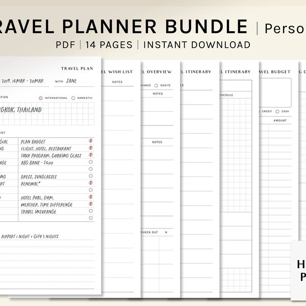 Travel Planner Bundel | Persoonlijke afdrukbare inserts | Reisroute Sjabloon | Vakantiejournaal | Holiday Organizer Blad | Digitale download