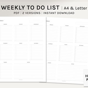 Weekly To Do List | A4, US Letter Printable Planner Inserts | Organizer Template | Checklist Layout | Get It Done List | Digital Download