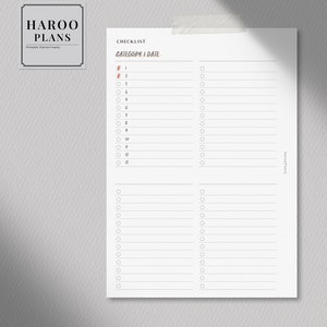Checklist Sheet | Personal Wide Printable Planner Inserts | Work Task ...