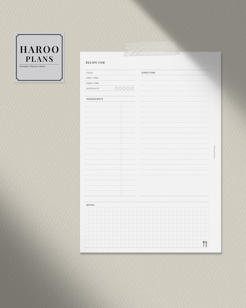 Recipe Sheet | A5 Printable Planner Inserts | Blank Cook book Template | Recipe Meal Menu Plan Notes | Food Idea PDF | Digital Download image 4