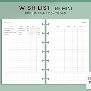 Lista de deseos / HP Mini Imprimible Happy Planner Inserts / Plantilla de lista de deseos / Hoja de seguimiento de compras / Lista de cosas para comprar PDF / Descarga digital