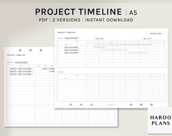 Feuille de chronologie du projet | A5 Inserts de planificateur imprimables | modèle de suivi des horaires de travail | Feuille de calcul de gestion des tâches PDF | Téléchargement numérique
