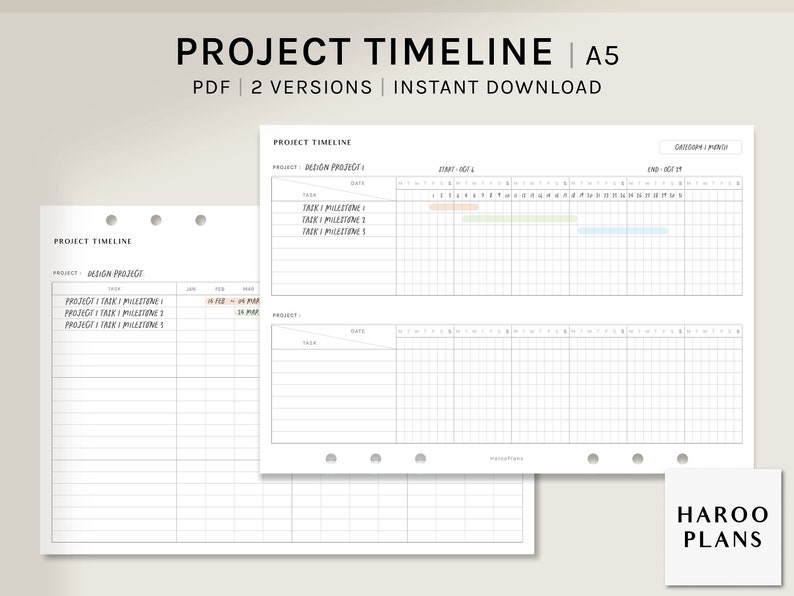 Project Timeline Sheet | A5 Printable Planner Inserts | Work Schedule ...
