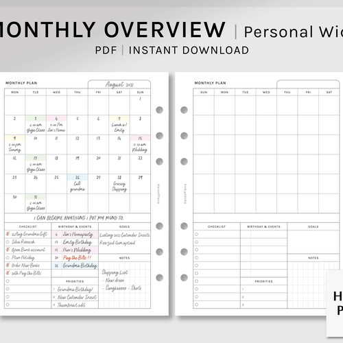 Personal Wide Inserts Personal Wide Planner Printable Etsy