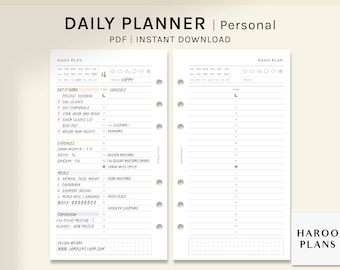 Daily Planner | Personal Printable Inserts | 24hours Schedule Template | Hourly Timetable Diary | Simple Organizer PDF | Digital Download