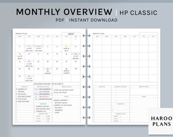 Monthly Overview | HP Classic Printable Happy Planner Inserts | MO1P Layout | Month on one page Template | Calendar PDF | Digital Download