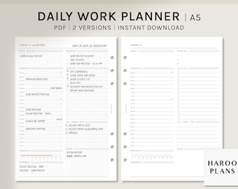 Daily Work Planner | A5 Printable Inserts | Productivity Organizer Template | Grid Journal Layout Worksheet | Digital Download