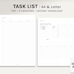 Lista de tareas / A4, US Letter Printable Planner Inserts / Plantilla de lista de tareas pendientes / Hoja de lista de verificación del proyecto / Rastreador de asignaciones / Descarga digital