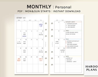 Undated Monthly Planner | Personal Size Printable Inserts | Simple MO2P Layout Template | Blank Calendar Organizer PDF | Digital Download