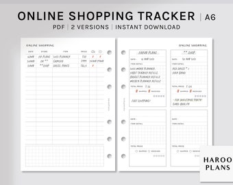 Online Shopping Tracker | A6 Printable Planner Inserts | Order List Template | Tracking Purchase Expense Log Sheet PDF | Digital Download