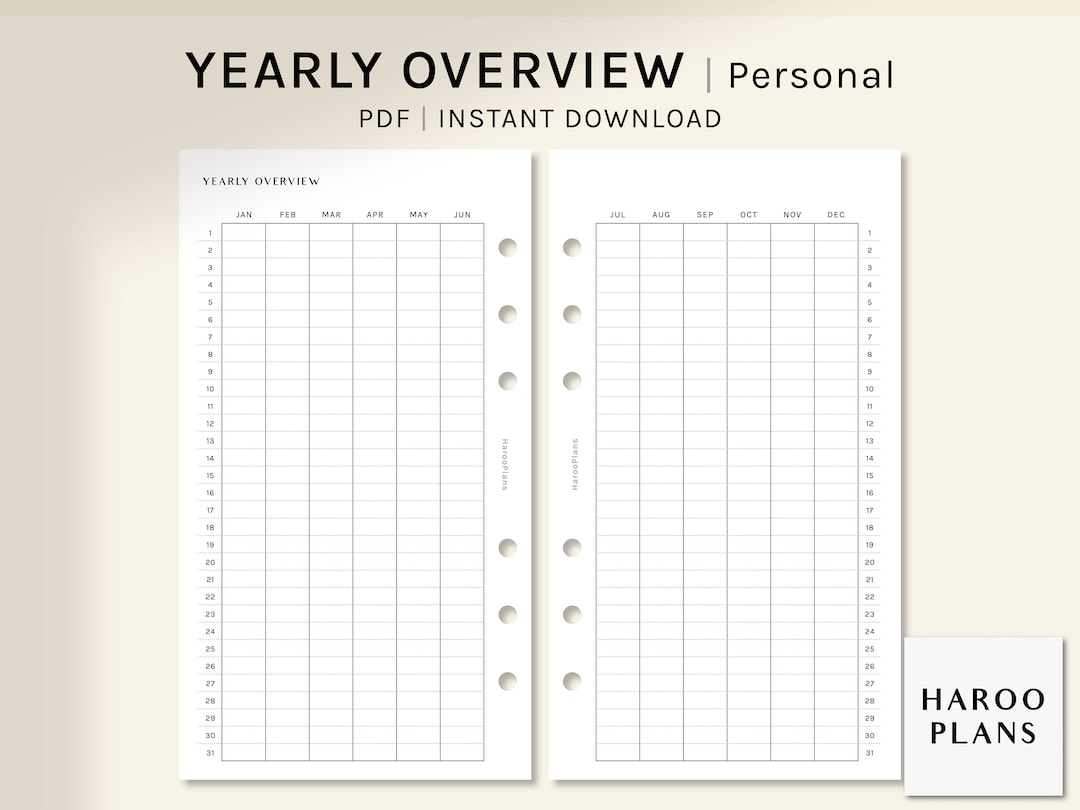 Yearly Overview Printable | Personal Size Planner Inserts | Year at a ...