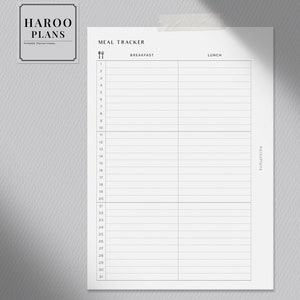 Monthly Meal Tracker | A6 Printable Planner Inserts | MO2P Diet Menu ...