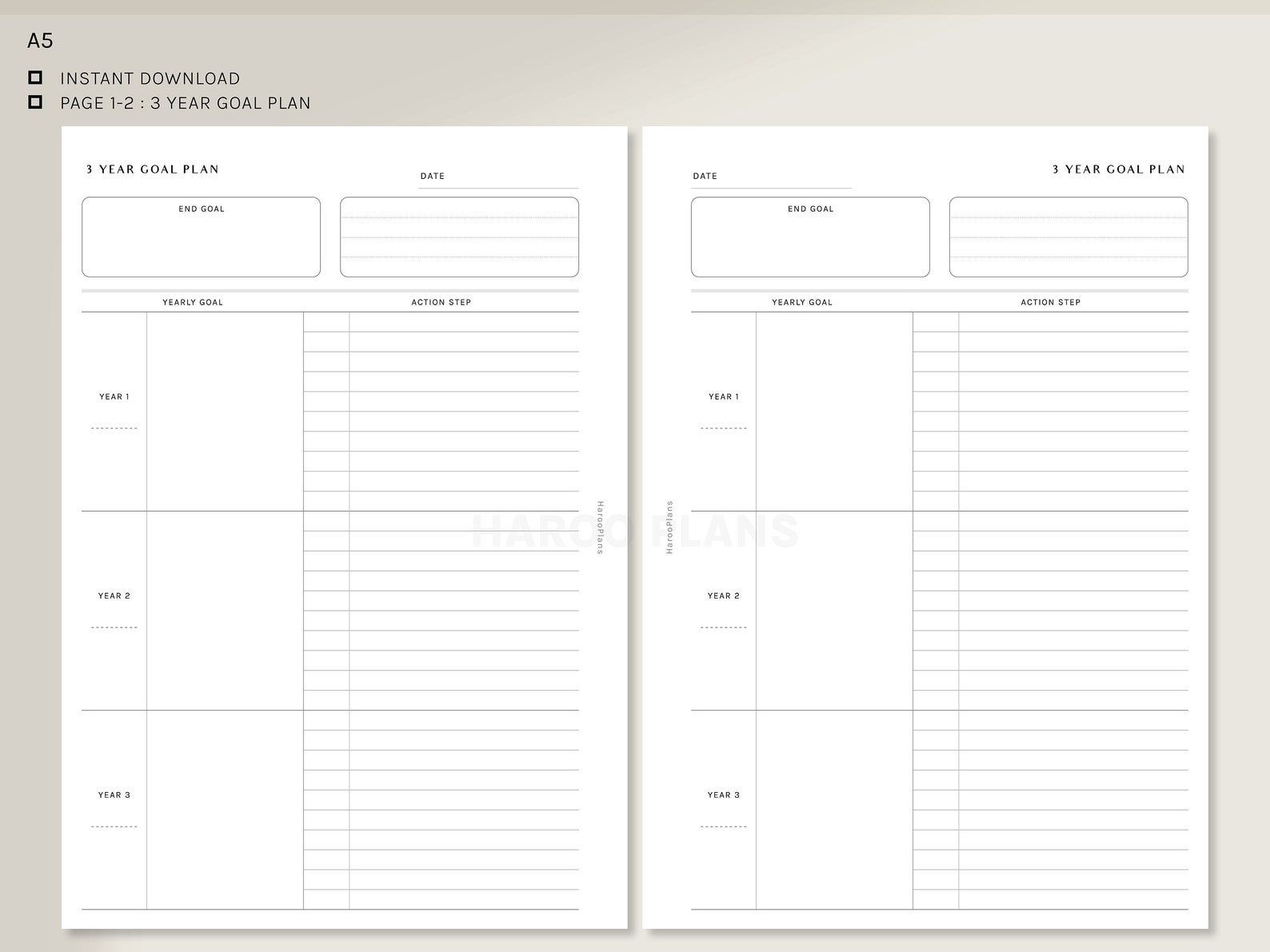 3 and 5 Year Goal Planner A5 Printable Inserts Life Goal - Etsy