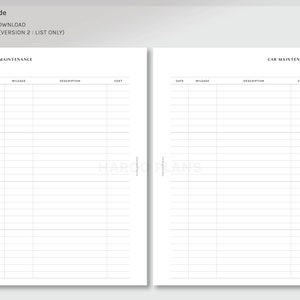 Car Maintenance | Personal Wide Printable Planner Inserts | Auto Repair ...