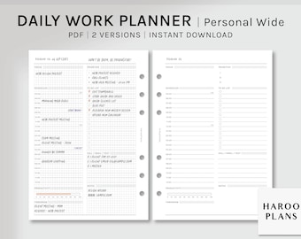 Planificador de trabajo diario / Inserciones imprimibles de ancho personal / Plantilla de organizador de productividad PW / Hoja de diseño de diario de cuadrícula PDF / Descarga digital