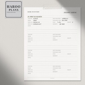 May include: A printable home inventory checklist with a section for a smart refrigerator. The checklist includes fields for location, brand, model number, serial number, date purchased, purchased from, price, warranty, and receipt number.