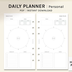 Dagplanner | Afdrukbare inlegvellen op persoonlijk formaat | Sjabloon cirkel met 24-uursschema | Pdf-indeling cirkeldiagram met ongedateerde tijd | Digitale download
