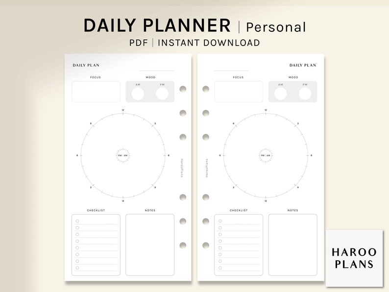 Daily Planner | Personal Size Printable Inserts | 24 Hour Schedule ...