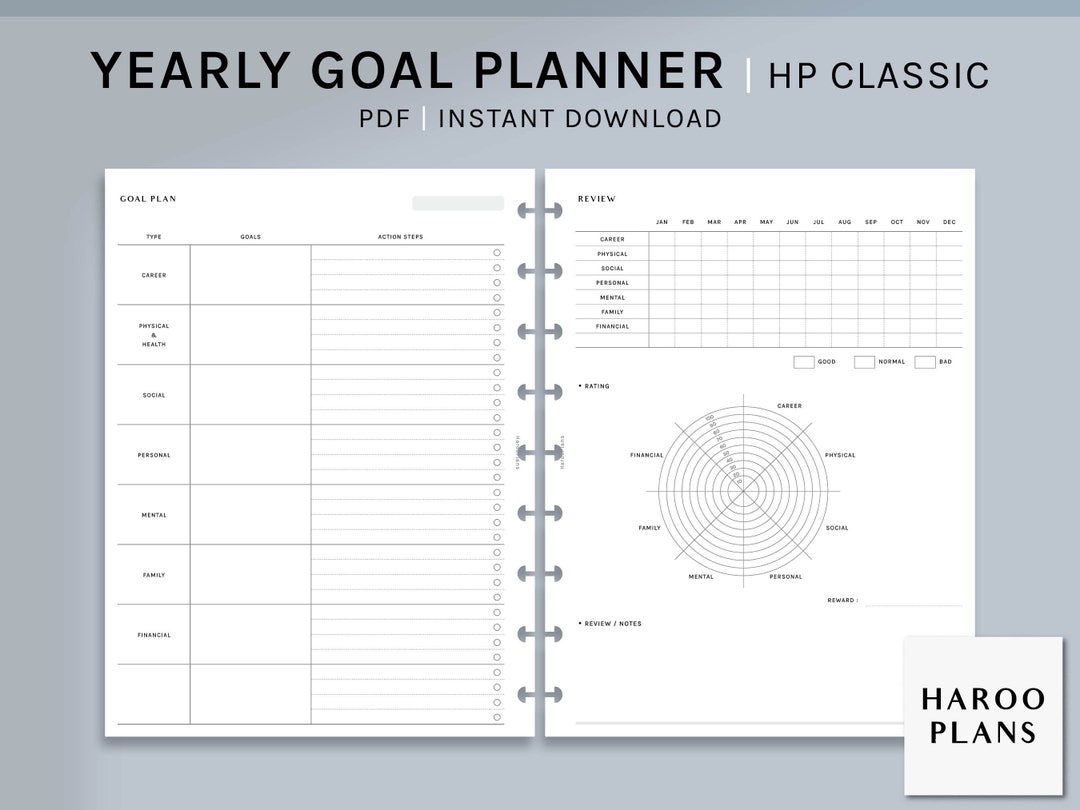 Goal Planner HP Classic Printable Inserts Life Goal Setting Journal