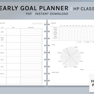 Doelplanner | HP Classic afdrukbare inserts | Sjabloon voor levensdoelen instellen | Overzichtsblad jaarlijks actieplan pdf | Digitale download