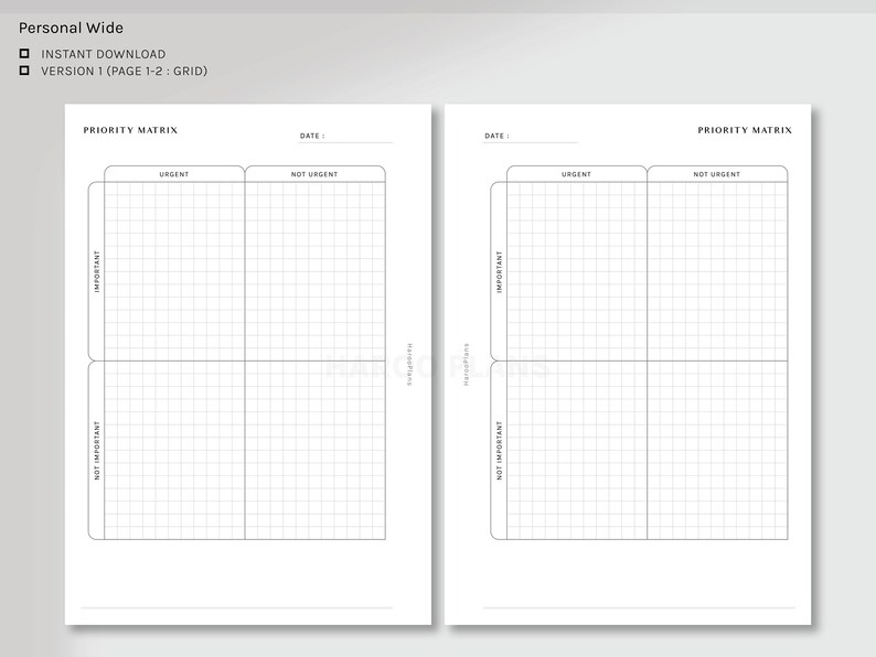 Priority Matrix | Personal Wide Printable Planner Inserts | Urgent ...