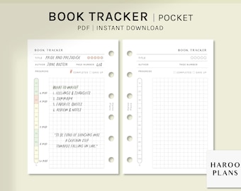 Book Tracker | Pocket Ring Printable Planner Inserts | Reading Progress Log Template PDF | Reading Habit Tracker Sheet | Digital Download