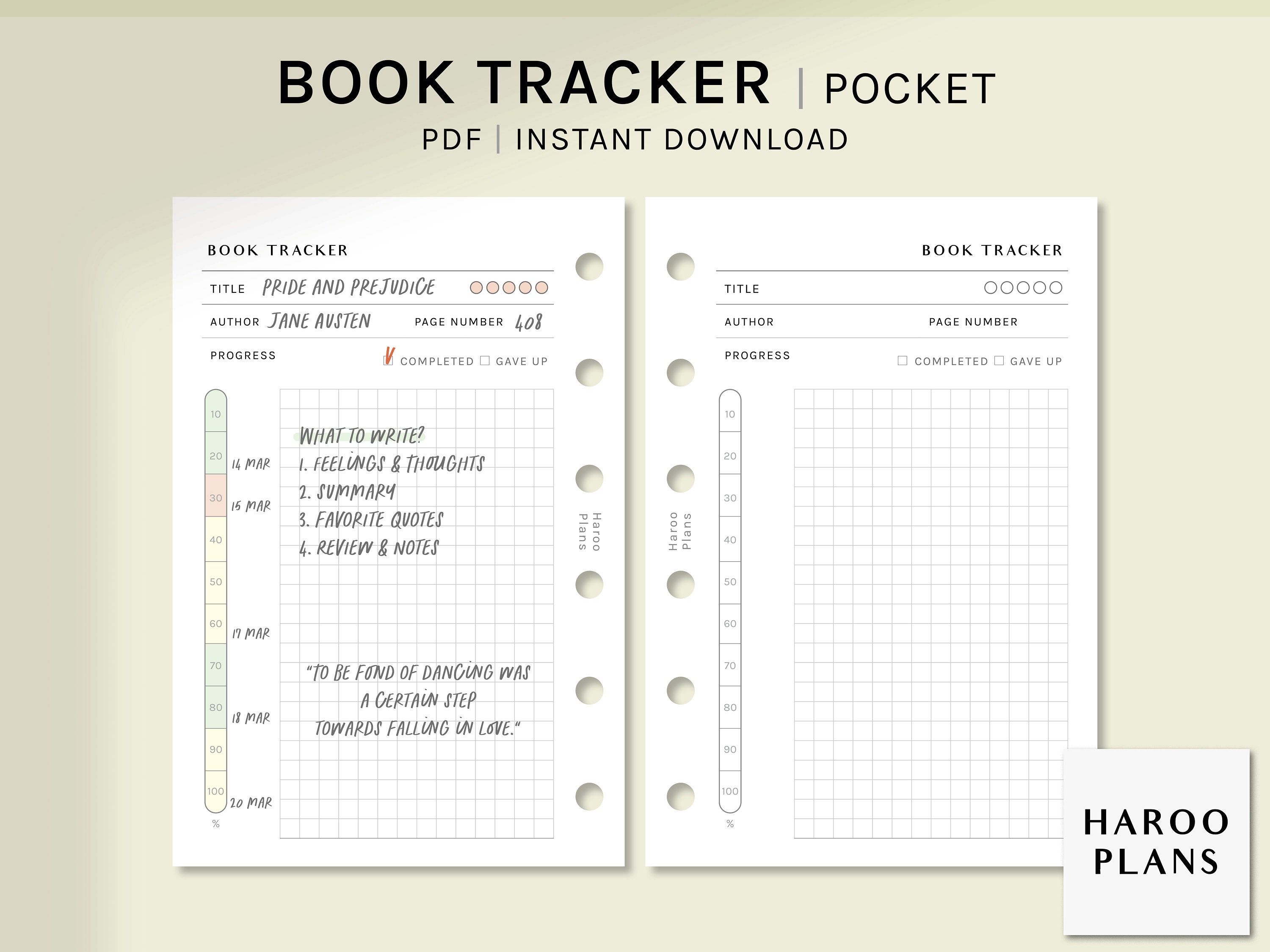 Book Tracker | Pocket Ring Printable Planner Inserts | Reading Progress ...