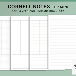 Notatki Cornell | Wkładki HP Mini Printable Happy Planner | Siatka, Pusty, Linia Szablon papieru do robienia notatek | Notatki z wykładów | Pobieranie cyfrowe