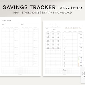 Planificador de seguimiento de ahorros / Insertos imprimibles de tamaño A4, carta de EE. UU. / Plantilla de diario financiero / Organizador de registro de fondos de amortización en formato PDF / Descarga digital