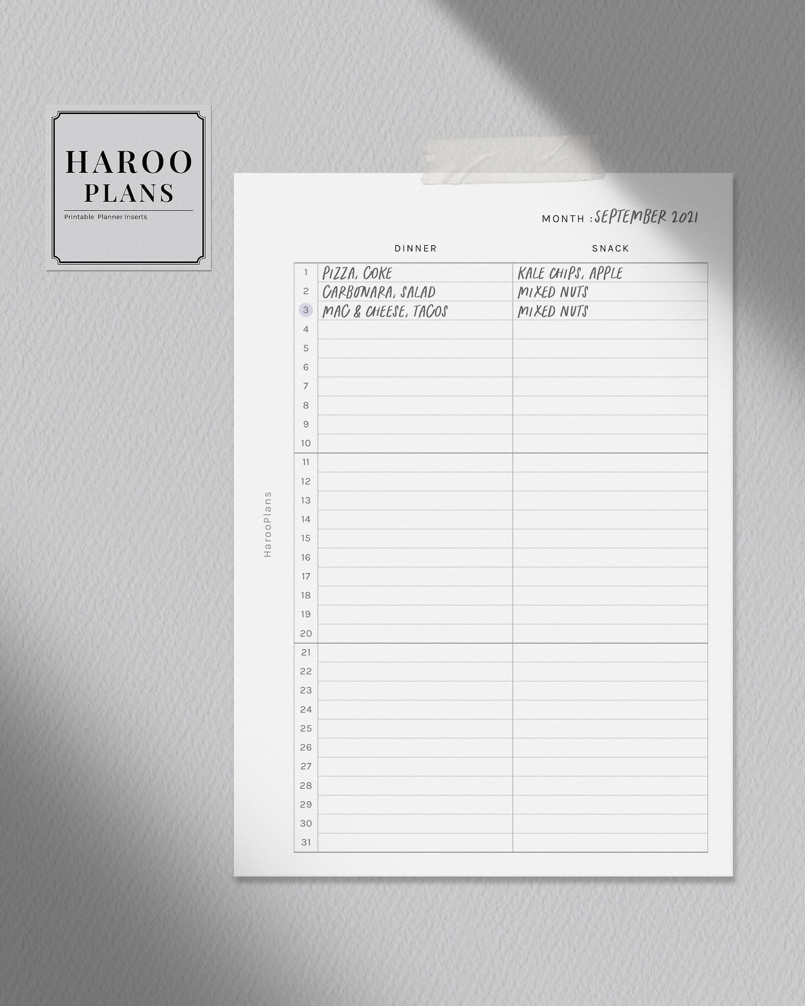Monthly Meal Tracker | A6 Printable Planner Inserts | MO2P Diet Menu ...