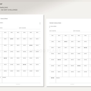 Challenge Sheet | A4, US Letter | Printable Planner Inserts | 30 50 100 Day Habit Tracker Template Bullet Journal PDF | Digital Download image 3