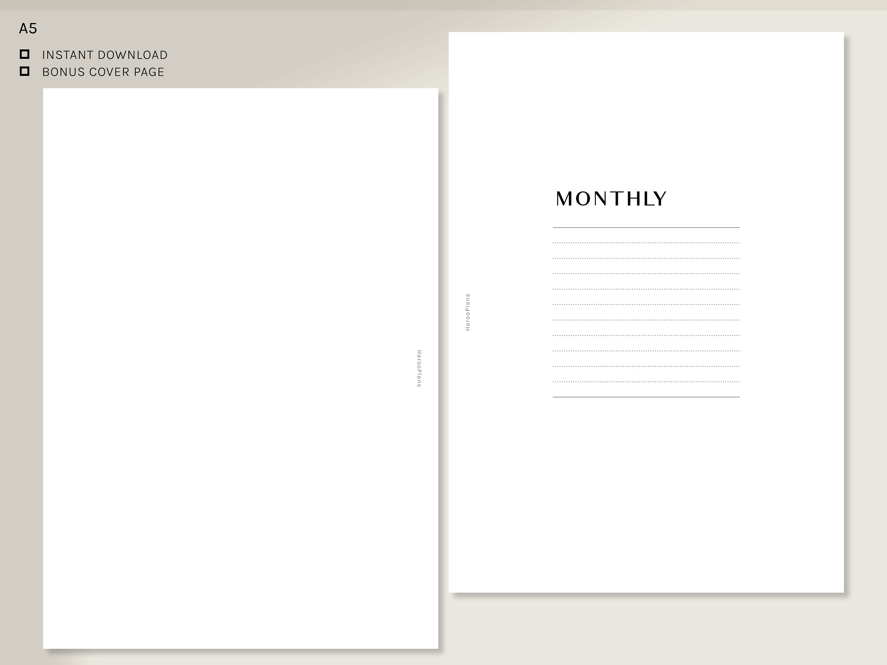 Undated Monthly Printable Planner Inserts | A5 | MO2P Template PDF ...
