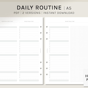 Daily Routine Planner Printable | A5 | Morning and Night Schedule Checklist Template PDF | Digital Download