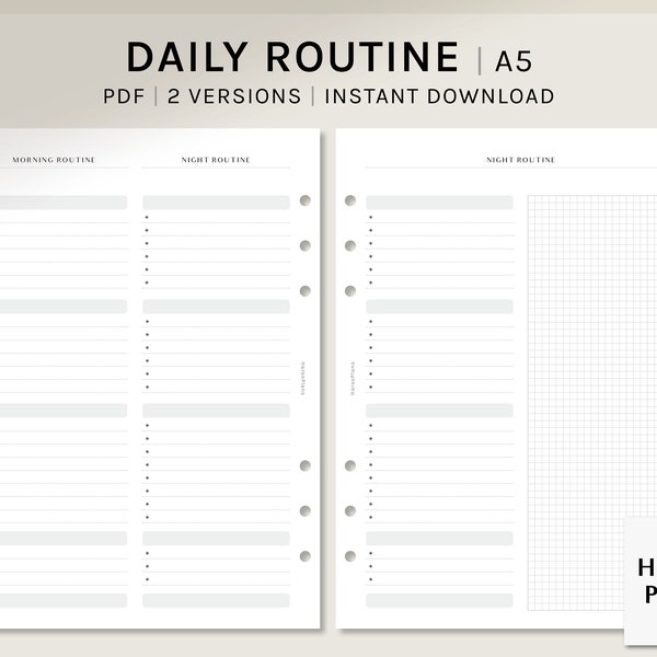 Daily Routine Planner Printable | A5 | Morning and Night Schedule Checklist Template PDF | Digital Download