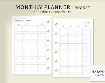 Maandelijkse afdrukbare planner inlegvellen ongedateerd | Zakring | MO2P-sjabloon pdf | Lege kalender | Maandag, zondag begint