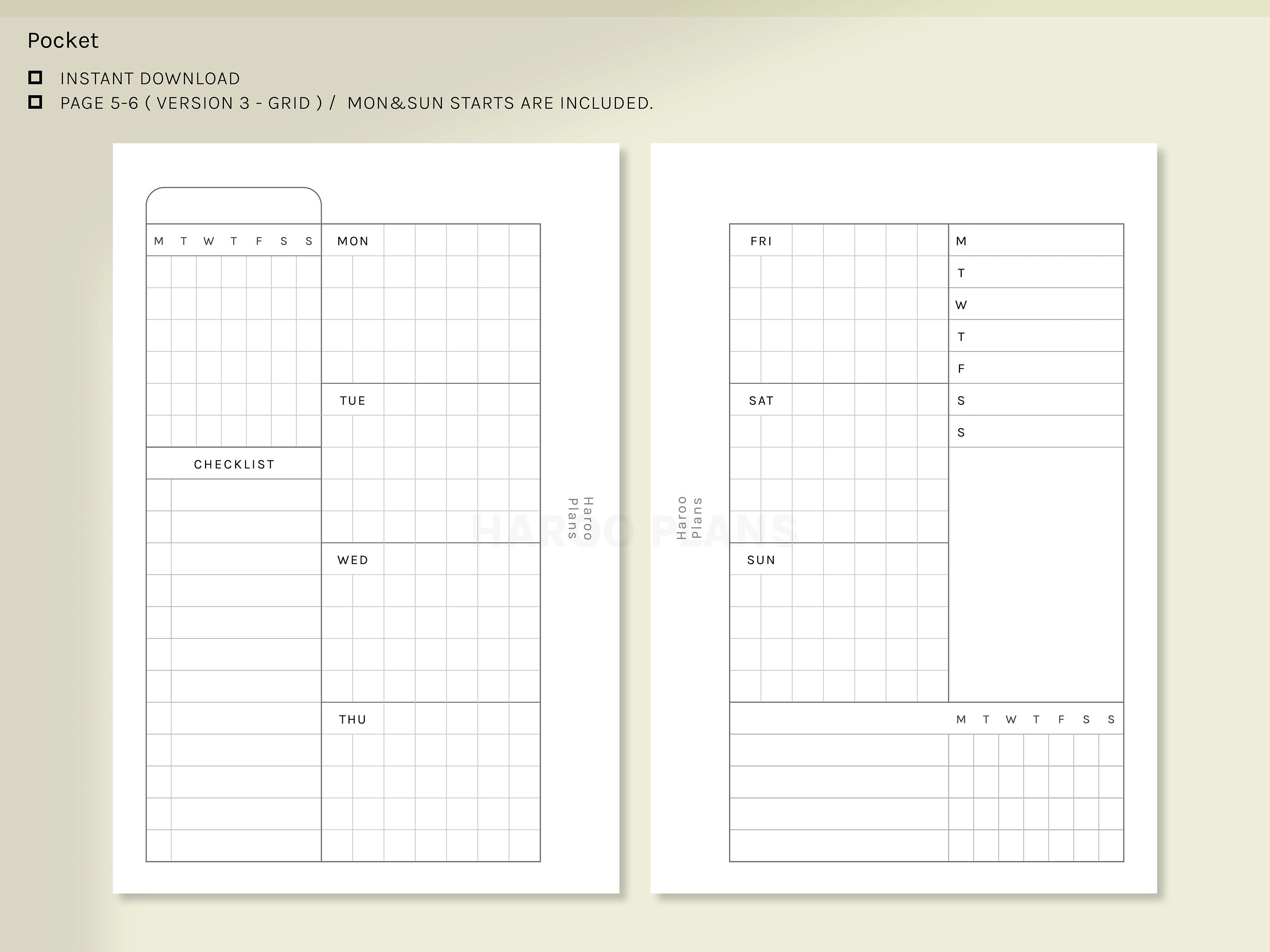Undated Weekly | Pocket Rings Printable Planner Inserts | WO2P Schedule ...