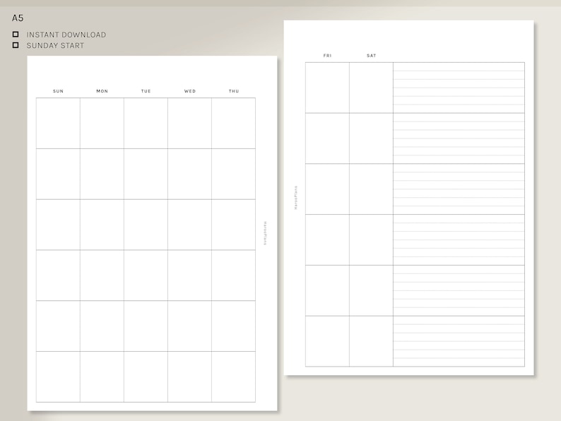 Undated Monthly Planner | A5 Printable Planner Inserts | MO2P Layout ...