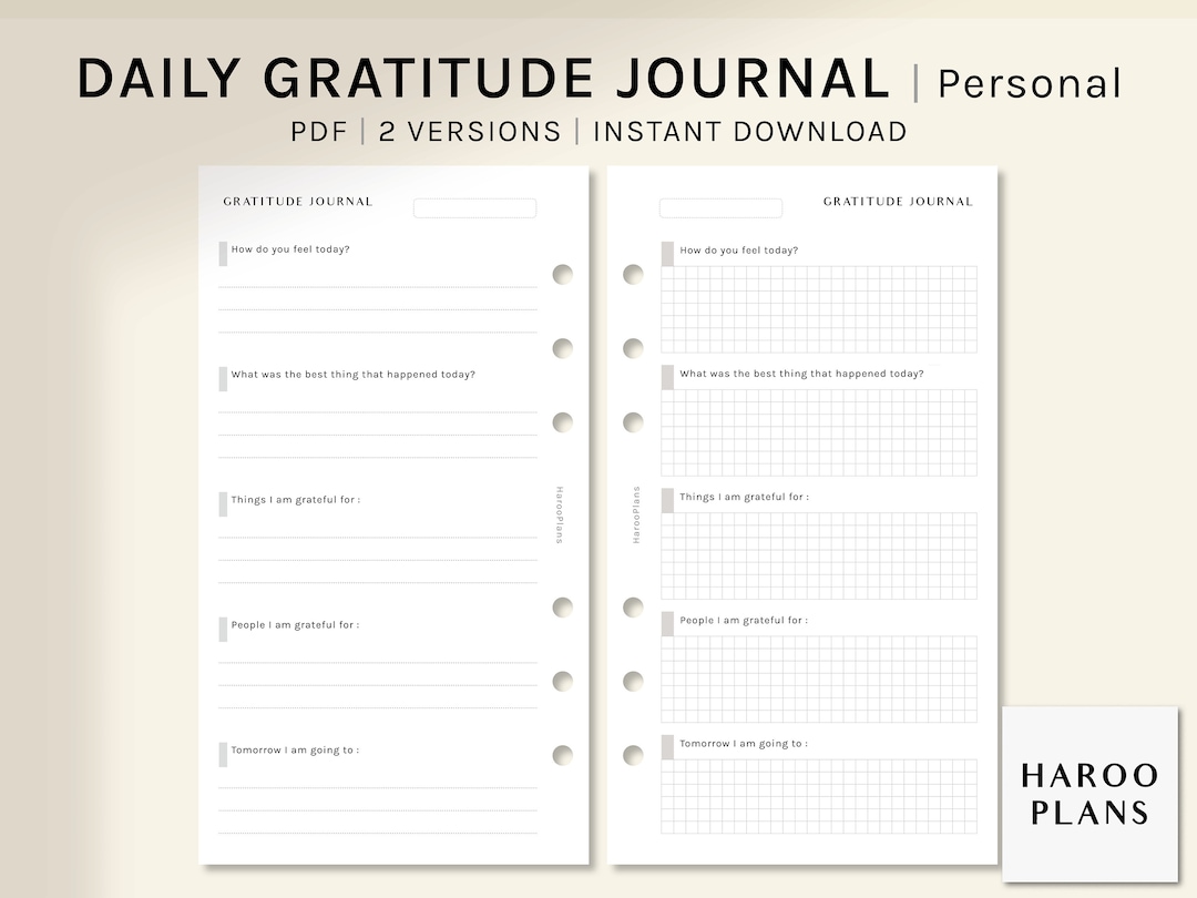 Gratitude Journal | Personal Size | Printable Planner Inserts | Daily ...