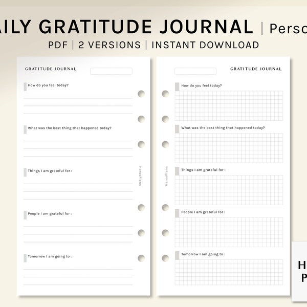 Gratitude Journal | Personal Size | Printable Planner Inserts | Daily Evening Routine Diary Template PDF | Simple Prompt | Digital Download