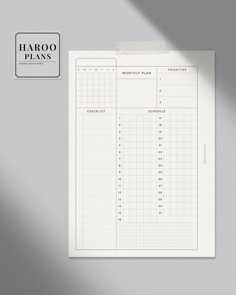 Monthly Planner | A6 Ring Printable Planner Inserts | Monthly Overview ...