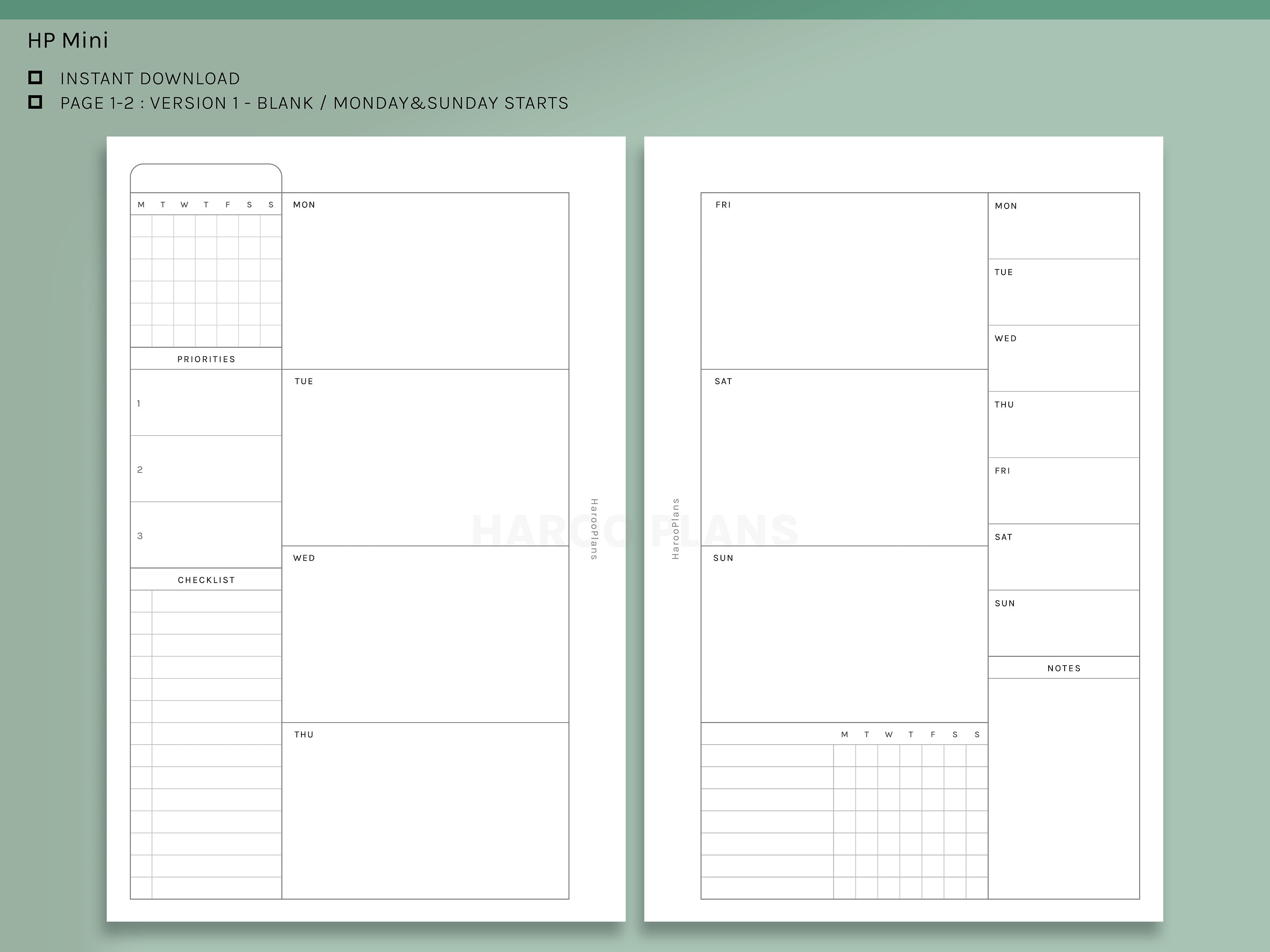 Undated Weekly | HP Mini Printable Happy Planner Inserts | WO2P ...