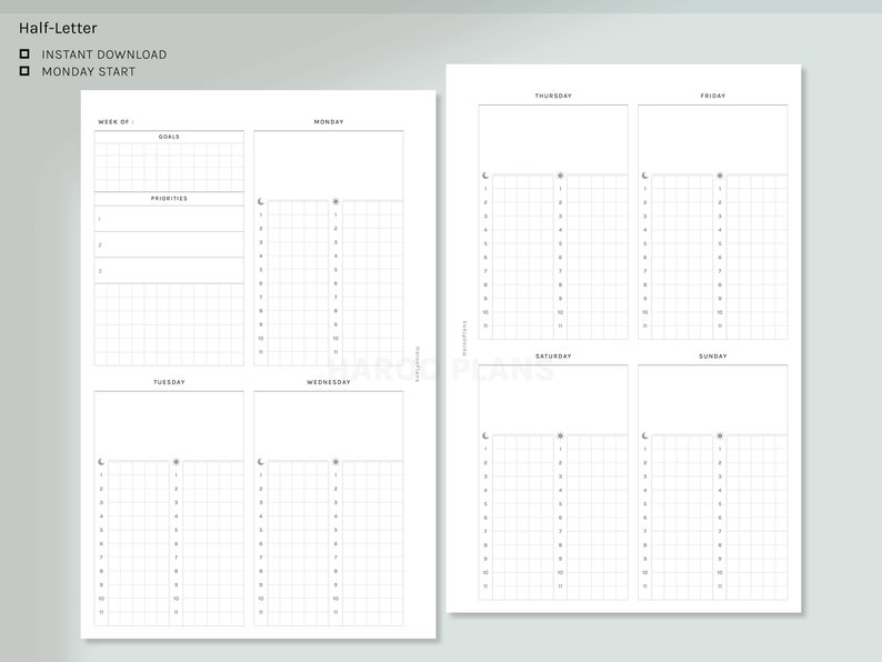 Weekly Planner | Half-letter Printable Planner Inserts | WO2P Layout ...