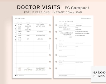 Doctor Visits Log | FC Compact Printable Planner Inserts | Medical Appointments List Template | Health Record List PDF | Digital Download