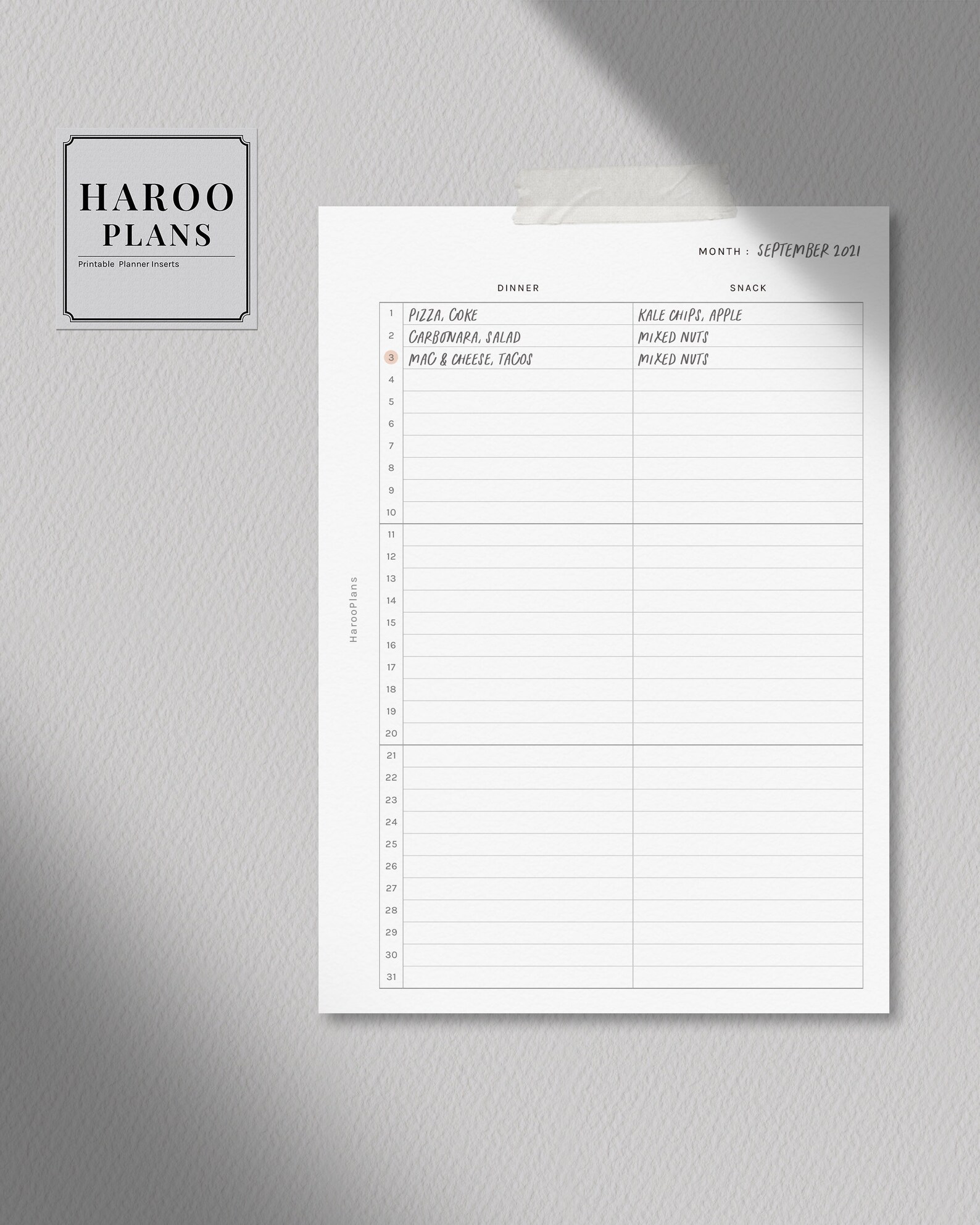 Monthly Meal Tracker | Personal Wide Printable Planner Inserts | Diet ...