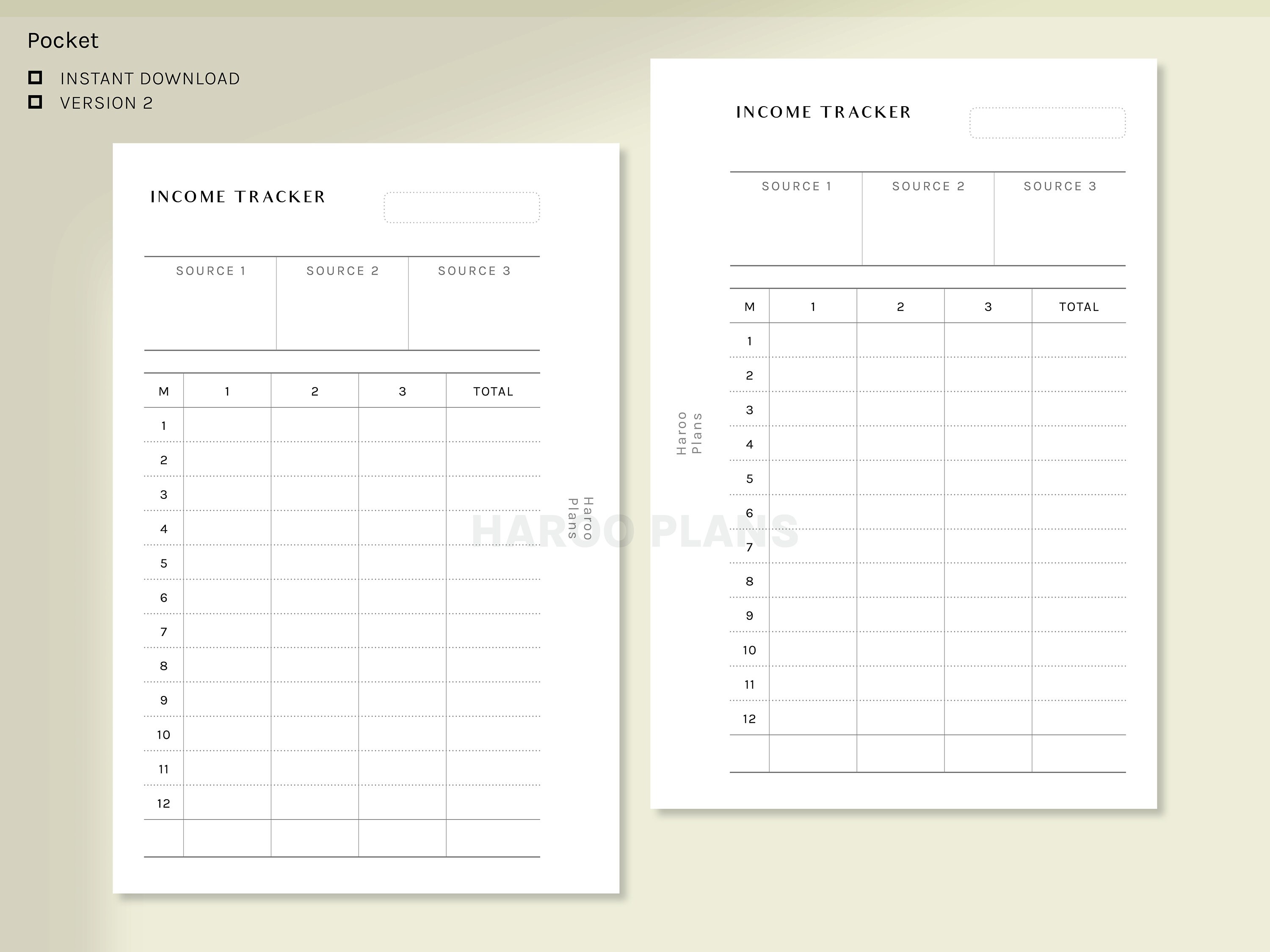 Income Tracker | Pocket Ring Printable Planner Inserts | Money Log ...