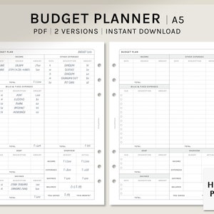 Budget Planner | A5 Printable Planner Inserts | Finance Template Sheet | Income and Expense Tracker Layout | Money Log | Digital Download