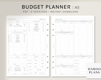 Budget Planner | A5 Printable Planner Inserts | Finance Template Sheet | Income and Expense Tracker Layout | Money Log | Digital Download