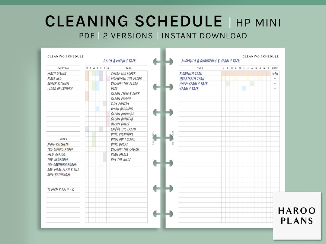 Cleaning Schedule | HP Mini Printable Happy Planner Inserts ...